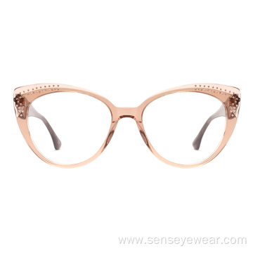 Custom Fashion Women Diamond Acetate Optical Frame Glasses